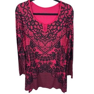 Soma Sleep Shirt Womens Large Red Lace Print Nightgown‎ Loungewear Soft Rayon